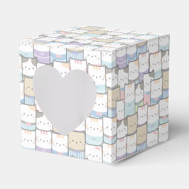 Cute Doodle Kitten Faces Pattern Favour Box (Front Side)