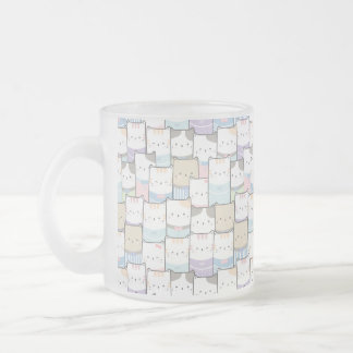 Cute Doodle Kitten Faces Pattern Frosted Glass Coffee Mug