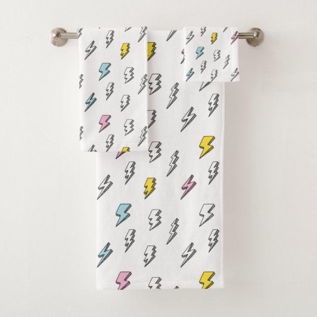 Cute Doodle Lightning Bolt Pattern Bath Towel Set (Insitu)