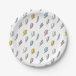 Cute Doodle Lightning Bolt Pattern Paper Plate