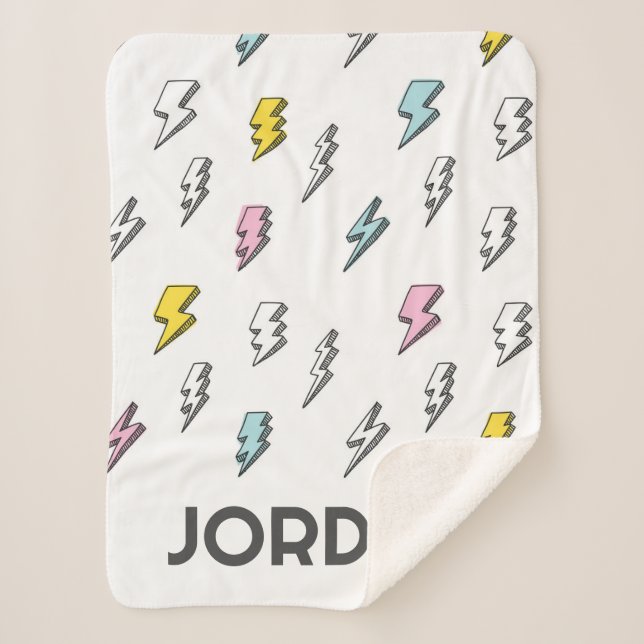 Cute Doodle Lightning Bolt Pattern Sherpa Blanket (Front)