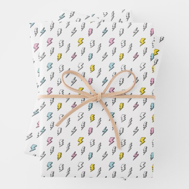 Cute Doodle Lightning Bolt Pattern Wrapping Paper Sheet (In situ)