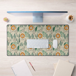Cute Doodle Lion Jungle Rainforest Pattern Desk Mat