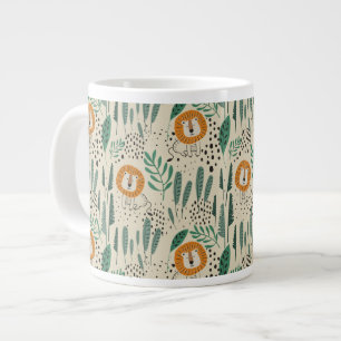 Cute Doodle Lion Jungle Rainforest Pattern Large Coffee Mug