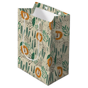 Cute Doodle Lion Jungle Rainforest Pattern Medium Gift Bag