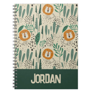 Cute Doodle Lion Jungle Rainforest Pattern Notebook