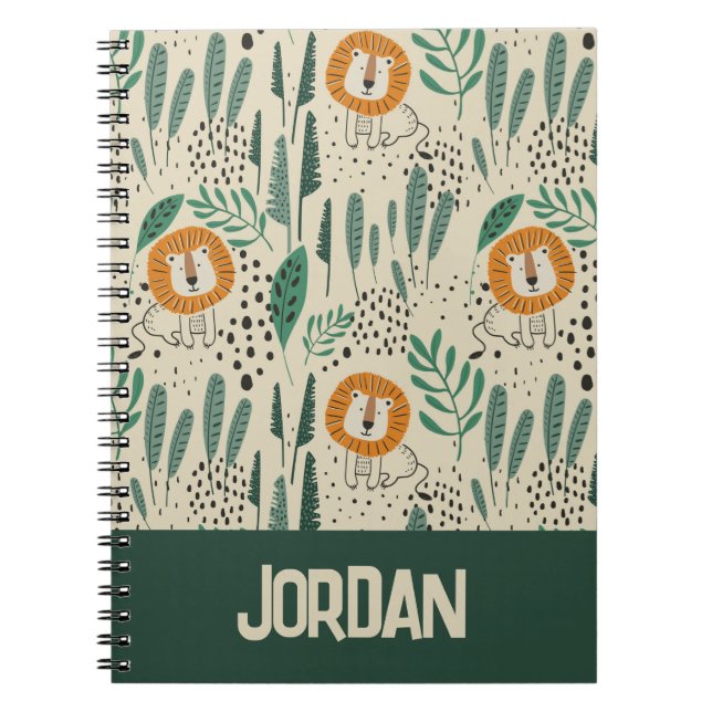 Cute Doodle Lion Jungle Rainforest Pattern Notebook (Front)