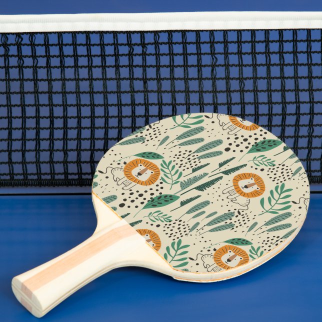 Cute Doodle Lion Jungle Rainforest Pattern Ping Pong Paddle (Insitu)