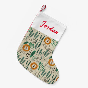 Cute Doodle Lion Jungle Rainforest Pattern Small Christmas Stocking