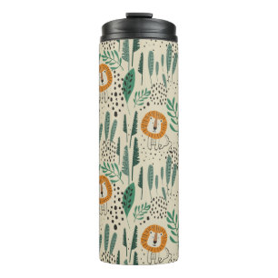 Cute Doodle Lion Jungle Rainforest Pattern Thermal Tumbler