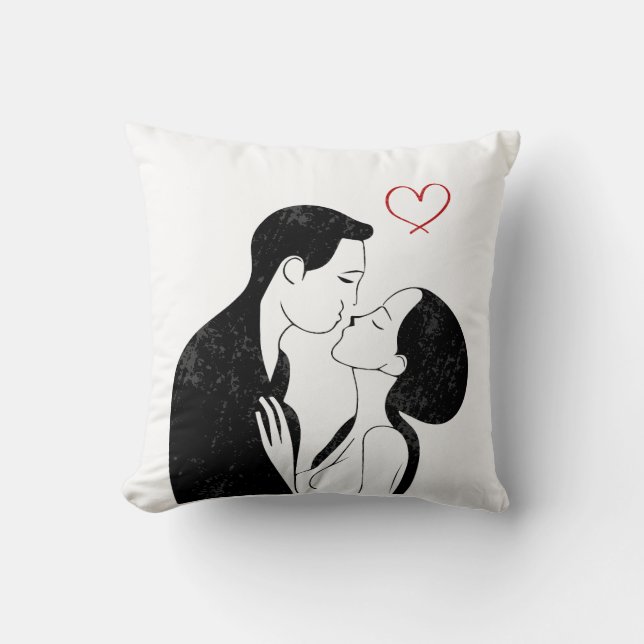 Cute Doodle Love Heart Romantic Couple Kiss Cushion (Front)