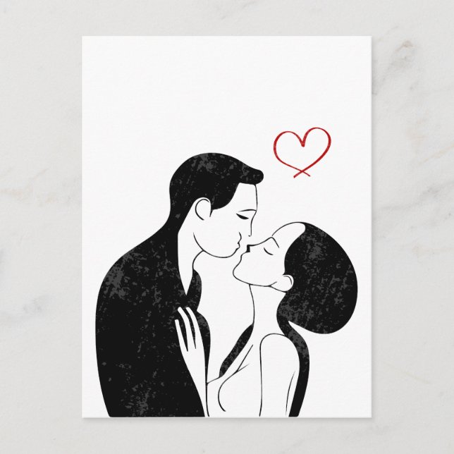 Cute Doodle Love Heart Romantic Couple Kiss Postcard (Front)
