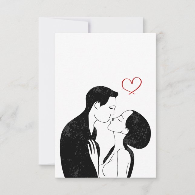 Cute Doodle Love Heart Romantic Couple Kiss Thank You Card (Front)