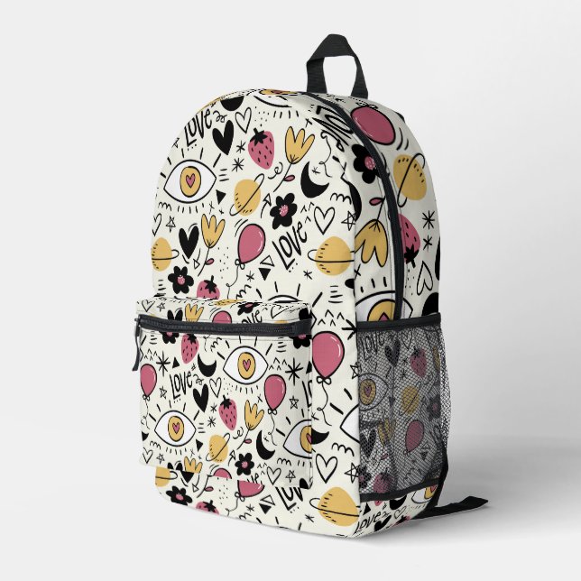 Cute Doodle Love Printed Backpack (Back Corner Right)