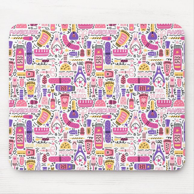 Cute Doodle Manicure Pattern Mouse Mat (Front)