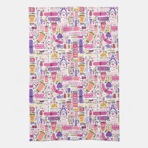 Cute Doodle Manicure Pattern Tea Towel