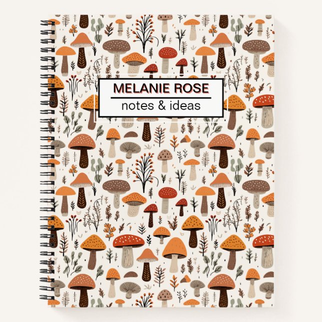 Cute Doodle Mushrooms Pattern | Spiral Notebook (Front)