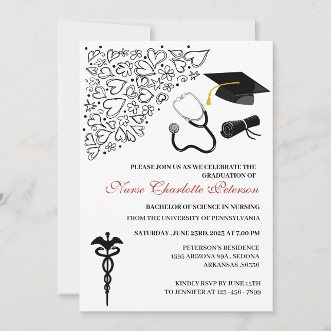 Cute Doodle Nurse Graduation Party  Invitation (Front)