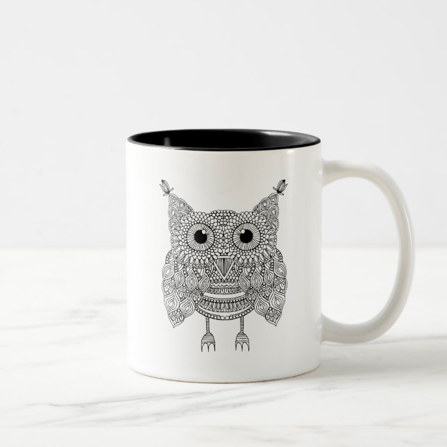 Cute Doodle Owl Two-Tone Coffee Mug (Right)
