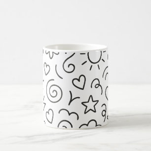 Cute Doodle Pattern – Smiley Hearts Stars Clouds Coffee Mug