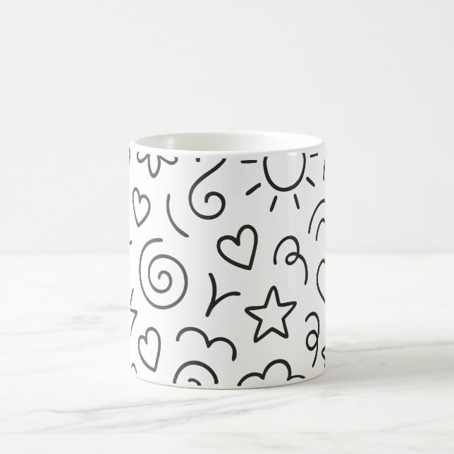 Cute Doodle Pattern – Smiley Hearts Stars Clouds Coffee Mug (Center)
