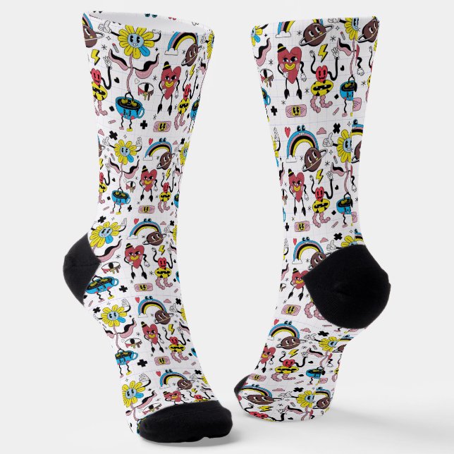 Cute Doodle Pattern Socks (Angled)