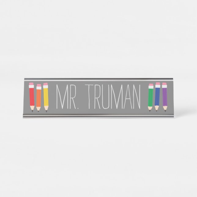 Cute Doodle Pencils Teacher Name Plate (Front)