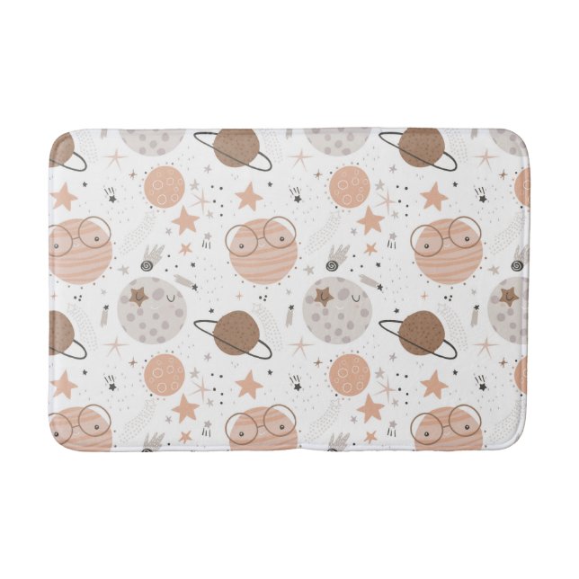 Cute Doodle Planet Pattern Bath Mat (Front)