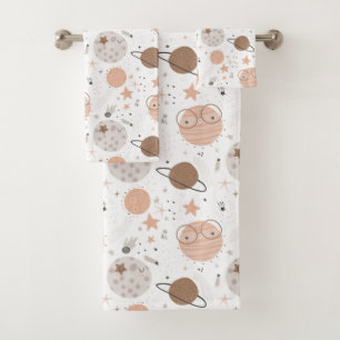 Cute Doodle Planet Pattern Bath Towel Set