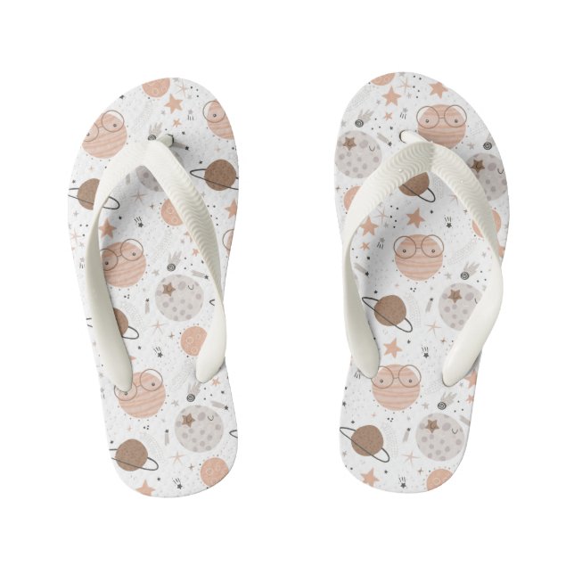Cute Doodle Planet Pattern Kid's Flip Flops (Footbed)