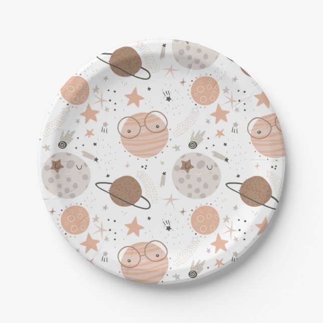 Cute Doodle Planet Pattern Paper Plate (Front)