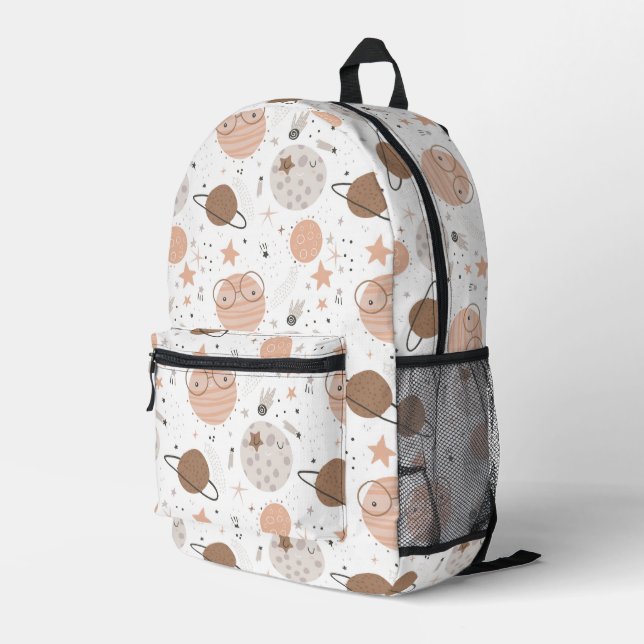 Cute Doodle Planet Pattern Printed Backpack (Back Corner Right)