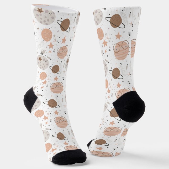 Cute Doodle Planet Pattern Socks (Angled)