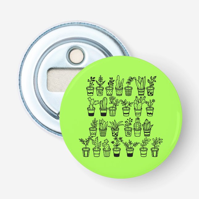 Cute Doodle Plants in Pots  Bottle Opener (Front)