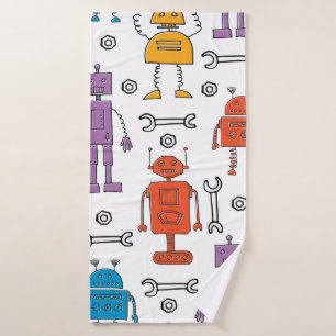 Cute doodle robots. Seamless pattern. Cartoon char Bath Towel