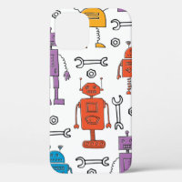 Cute doodle robots. Seamless pattern. Cartoon char