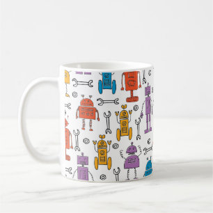 Cute doodle robots. Seamless pattern. Cartoon char Coffee Mug