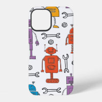 Cute doodle robots. Seamless pattern. Cartoon char