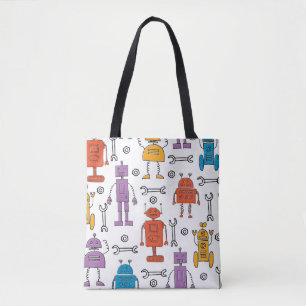 Cute doodle robots. Seamless pattern. Cartoon char Tote Bag