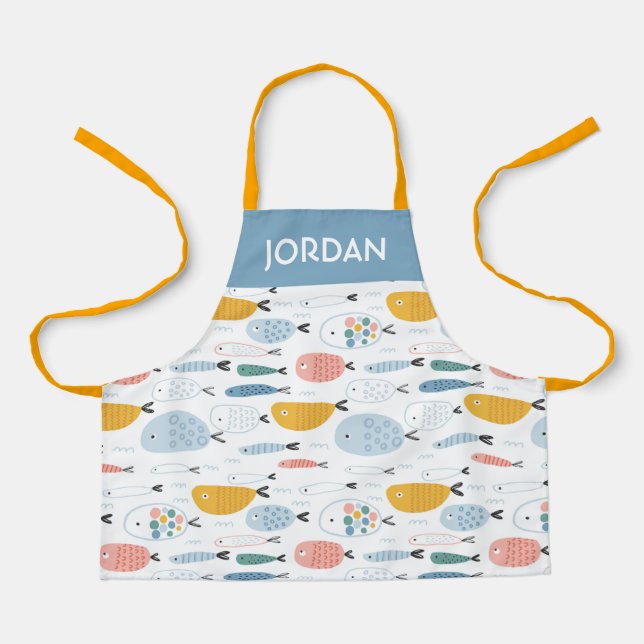 Cute Doodle School of Fish Pattern Apron (Front)