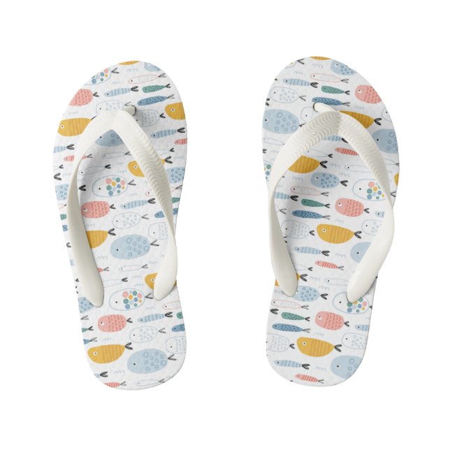 Cute Doodle School of Fish Pattern Kid's Flip Flops (Footbed)
