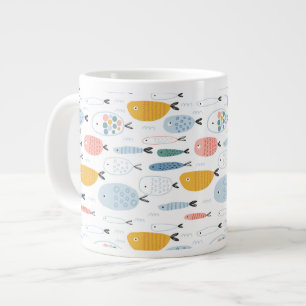 Cute Doodle School of Fish Pattern Large Coffee Mug