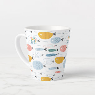 Cute Doodle School of Fish Pattern Latte Mug