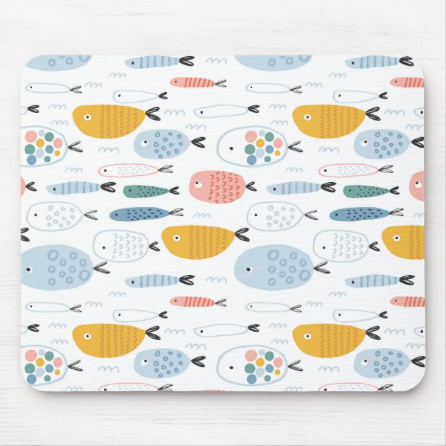 Cute Doodle School of Fish Pattern Mouse Mat (Front)