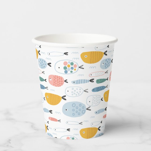Cute Doodle School of Fish Pattern Paper Cups (Front)