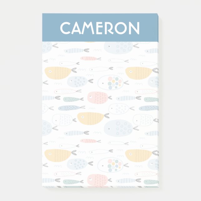 Cute Doodle School of Fish Pattern Post-it Notes (Front)
