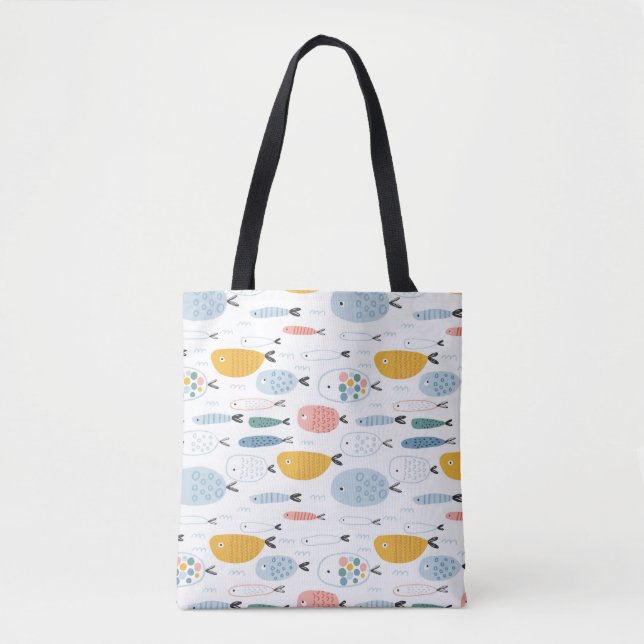Cute Doodle School of Fish Pattern Tote Bag (Front)