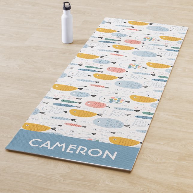 Cute Doodle School of Fish Pattern Yoga Mat (In Situ)
