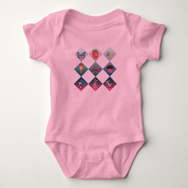 Cute Doodle Sticker Collage Baby Bodysuit (Front)