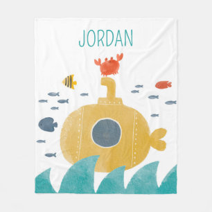 Cute Doodle Submarine   Explore Fleece Blanket